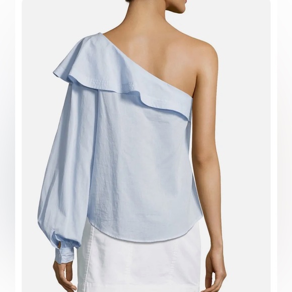 ALC BRIELLE Blue Poplin One Sleeve Ruffle Top Size 2 - Picture 3 of 13